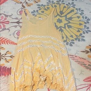 Free People Yellow Lace Trim Tank Top